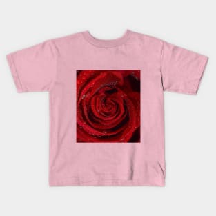 Red rose open bud with water drops Kids T-Shirt